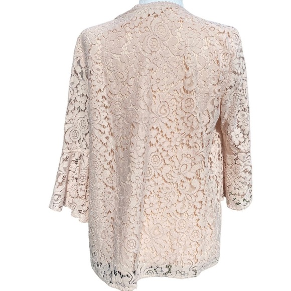 LOFT Peachish-Tan Laced Blouse with Bell Sleeves Ladies Medium nwot - Picture 3 of 9
